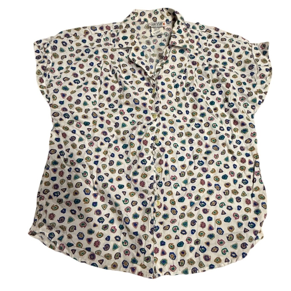 Act III Vintage Button Down‎ Shirt Short Sleeve Colorful Print Size 12